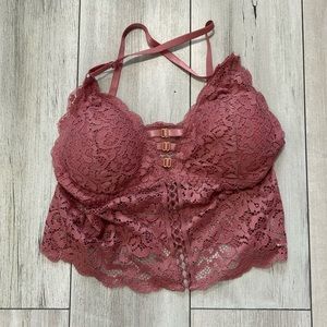 A neutral pink crop top lace shirt